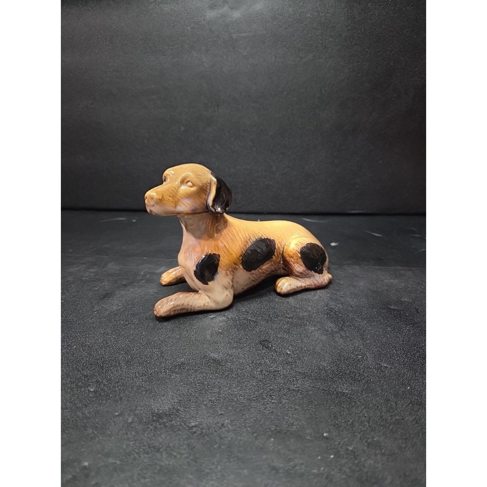 Ceramic Dog Hunting Figurine, Spot Brown Glossy Statue, Vintage Animal Pet